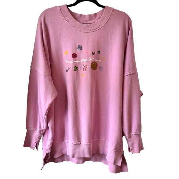 Aerie Pink Keep Moving Forward The Happiest Oversized Crew Sweatshirt, Sz Medium - Picture 2 of 13